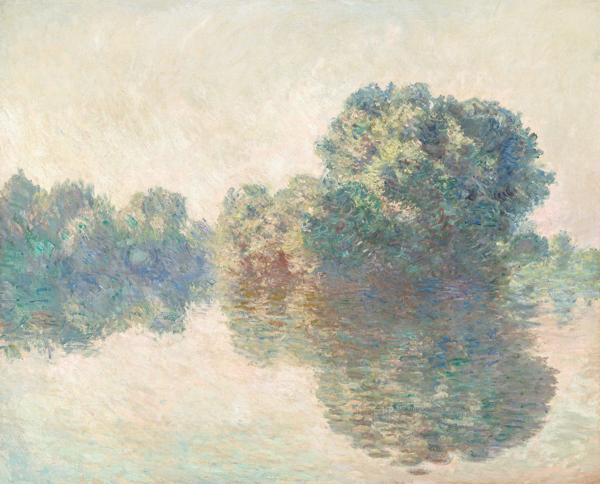Riverbank Reflections - Vintage Green Riverside Oil Painting Wallpaper Mural - Image 4